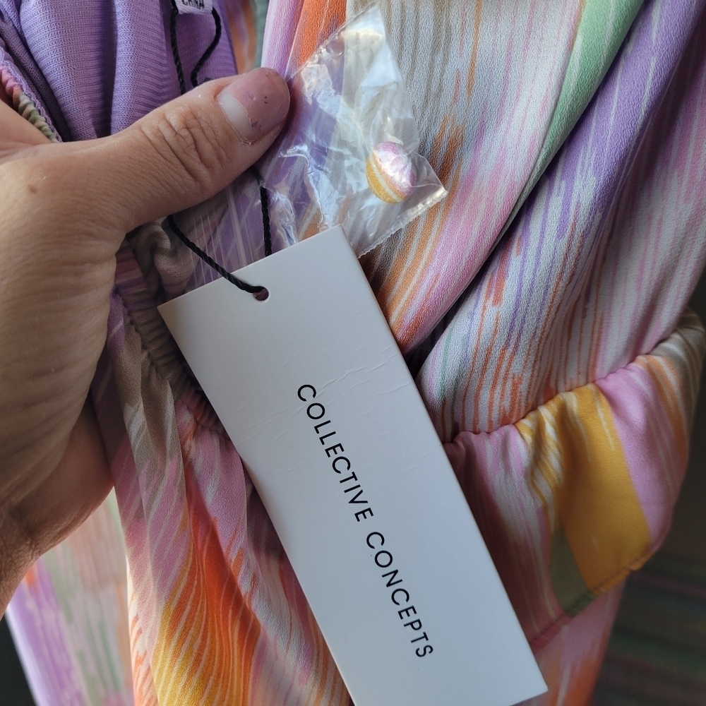 NWT COLLECTIVE CONCEPTS MIDI DRESS MULTICOLOR SIZE MEDIUM RUFFLES OPEN BACK - Picture 6 of 14